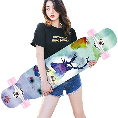 Longboard Skateboards Pro, 42 Inches Complete Skateboard for Teens Beginners and Adults, with High Speed ​​Abec-11 Ball Bearings-A_42 Pulgadas
