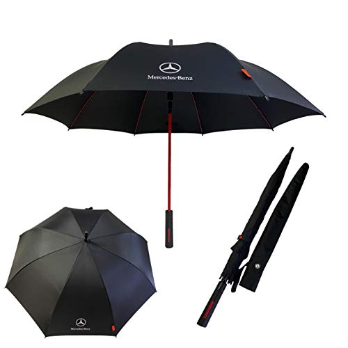 Mercedes Benz Paraguas de golf plegable a prueba de viento automático negro rojo Brolly Anti-UV (pequeño 3 pliegues)