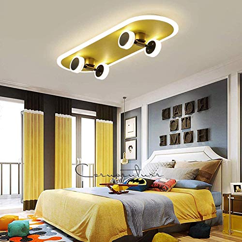 Monopatín ligero Lámpara de techo, los entusiastas de habitaciones y el deporte del patín de la lámpara de techo regulable for niños de dormitorios de la sala, con control remoto, 32W, metal/plástic