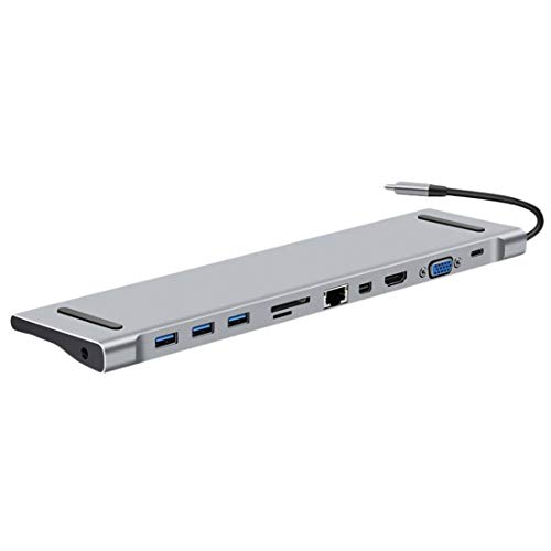 Neutral products Tipo-C 3.1 Estación de Acoplamiento de Aluminio multifunción 11 en 1 Hub para MacBook Pro 2016 HUB a HDMI/VGA/Mini DP/SD/TF / RJ45 / USB 3.0 / USB-C convertidor de la Mujer (Gris)