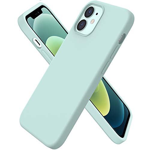 ORNARTO Funda Silicone Case Compatible con iPhone 12 Mini, Protección de Cuerpo Completo,Carcasa de Silicona Líquida Suave Antichoque Case para iPhone 12 Mini (2020) 5,4 Pulgadas Menta Verde
