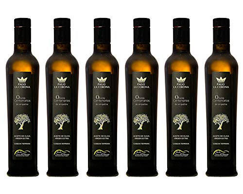 Pago La Corona De Olivos Centenarios – AOVE de la DOP Sierra de Moncayo - Aceitunas Seleccionadas de Olivos muy Antiguos de Empeltre - Cosecha temprana - En botella PREMIUM de 500 ml - 6 Unidades