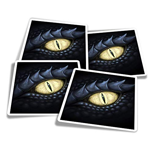 Pegatinas de vinilo (juego de 4) 10 cm – Black Dragon Eye Fantasy Gamer divertidos adhesivos para ordenadores portátiles, tabletas, equipaje, reserva de chatarra, frigoríficos #8799