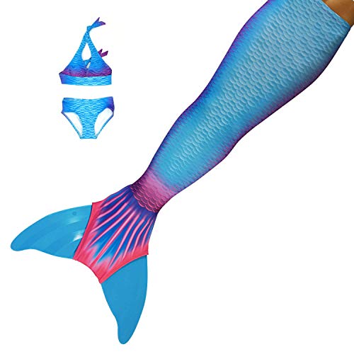 Sun Tails Juego sirenas Disfraz Ocean Deep Mono aletas sirena aletas para natación Niños Teen adultos, azul, JM
