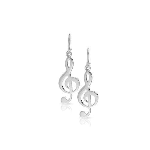 Treble Clef Melody Musical Note Dangle Set of Plain Silver Earrings, Never Rust 925 Sterling Silver Natural and Hypoallergenic Hooks for Women & Girls, with Free Breathtaking Gift Box