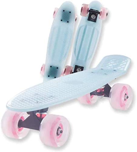 XUDREZ Mini Penny Board Skateboard para niños, monopatín retro para niños, adolescentes y adultos, ruedas con luz LED (azul, sin luz)