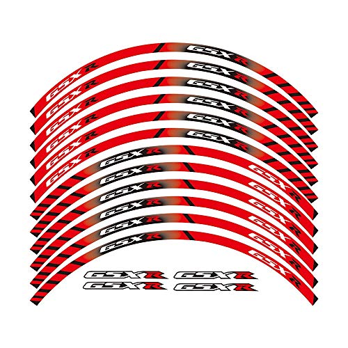12 X grueso borde exterior de la Costa del parachoques raya Adhesivos de ruedas adaptarse a todos los SUZUKI GSXR 250 400 600 1000 750 GSXR1000R GSXR1000 GSXR600 750 pegatinas moto (Color : Red)