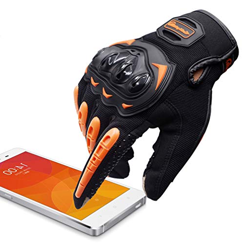 ARTOP Guantes Moto Anti-deslizante Anti-colisión con Dedo Táctil muy Buena Protección para Hombres(Naranja,L)