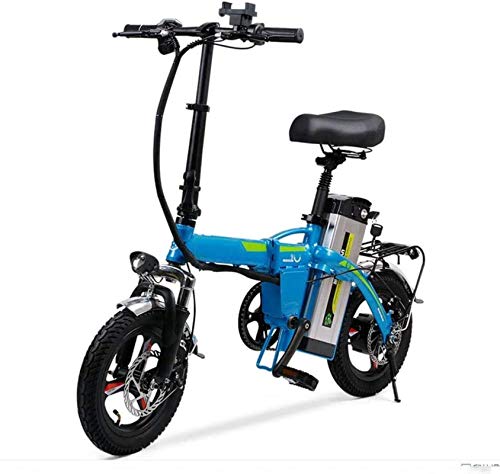 Bicicleta eléctrica Plegable de 14 Pulgadas Adulta con batería de Litio extraíble de 48V 20AH, absorción de Golpes hidráulicos, Tres Modos de Montar a 35 km/h por Hora, Negro, Azul