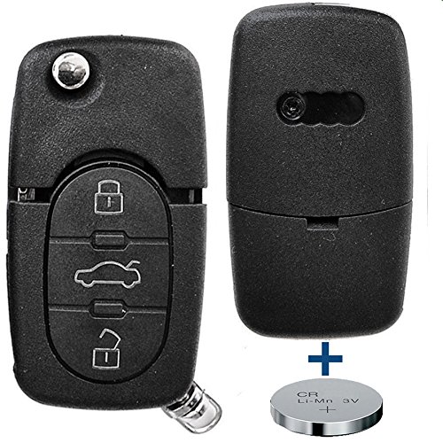 Carcasa plegable para llave de coche con mando a distancia de 3 botones + 1 pila CR20 compatible con Audi