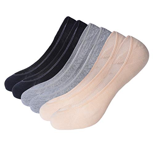 Litthing Cortos Calcetines Deportivos para Mujer Invisibles Calcetines de algodón Desodorante Transpirable Antideslizante (Negro2 + Gris2 + Carne2, 6)