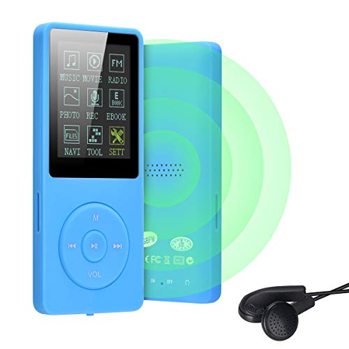 Lychee Reproductor MP3 70 Horas de Reproducción de Música MP3 sin Pérdida de Sonido Hi-Fi Entrada 8 GB de Música MP4 (soporta hasta 64 GB) (Azul)