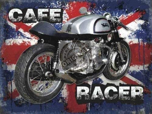 Norton Café Racer on cloudsurfer Union Jack fondo. Clásico Británico ejes de balancín. Para el hogar, casa, garaje, pub o bar Motocicleta moto. Metal/Cartel De Acero Para Pared - 9 x 6.5 cm (Imán)