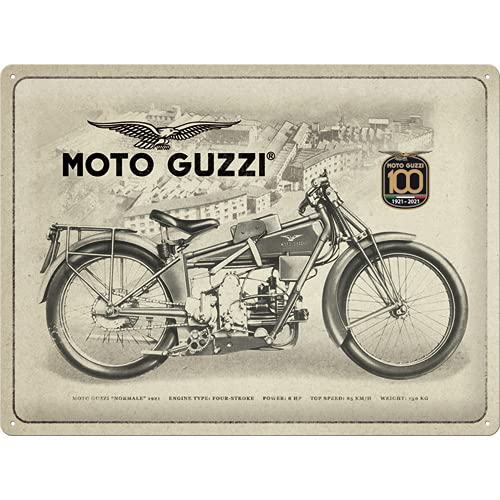 Nostalgic-Art Cartel de Chapa Retro de Moto Guzzi – 100 años Anniversary – Idea de Regalo para Fans de Las Motos – Metal Vintage 30 x 40 cm