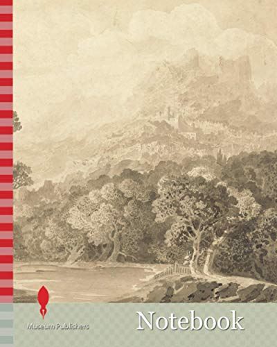 Notebook: Forested River Bank, Hill Town and Mountain Peaks in Distance, John Martin, 1789-1854, British, undated, Brown wash and graphite on medium, slightly textured, beige wove paper
