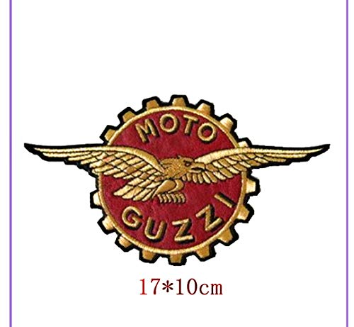 Parche bordado termoadhesivo, diseño de moto Guzzi con corona de águila bordada, 17 x 10 cm,
