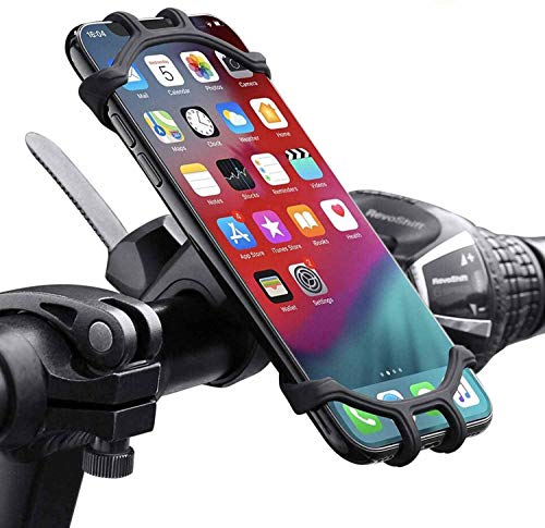 QueenDer Soporte Movil Bicicleta, Soporte Movil Moto 360° Rotación Anti Vibración Universal Ajustable Silicona Teléfonos Soporte Montaña Bici Compatible para iPhone Samsung Xiaomi Huawei (4,5"-6,5")