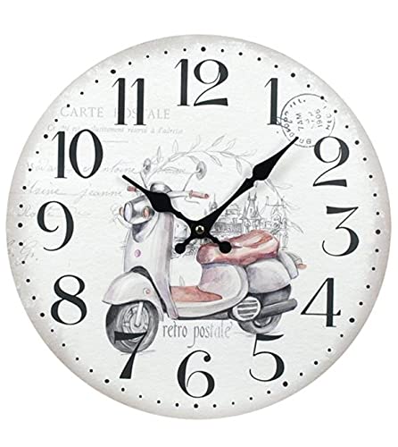 Reloj de Pared Decorativo de Madera Multicolor Moto Vespa.Adornos. Decoración Hogar. Muebles Auxiliares. Menaje . Regalos Originales. 34 x 4 x 34 cm.