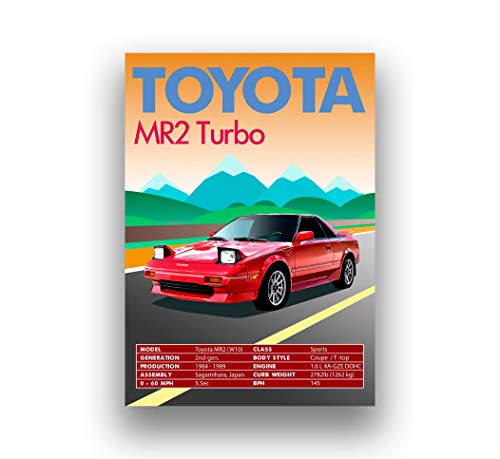 Retro Vintage Classic Car Poster Toyota MR2 Turbo Paper Picture Poster Print Home Office Wall Art Decor, 16 x 24 Inches