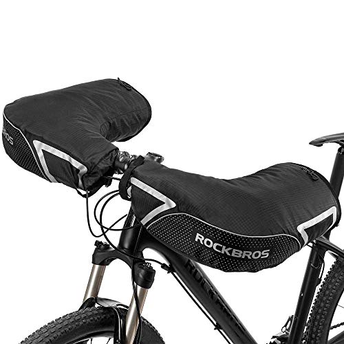 ROCKBROS Guantes con Forro Polar para Manillar Ciclismo Moto Resistente al Agua Antiviento MTB Bicicleta de Carretera para Otoño e Invierno Hombre y Mujer