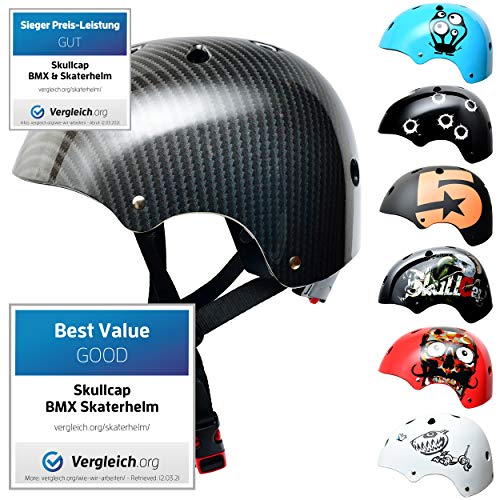 SkullCap® Kids BMX & Skate Helmet - Bicicleta Y Scooter Eléctrico, Diseño: Carbon, Talla: S