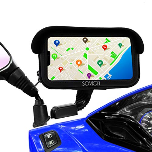 Sovica Soporte movil Moto Bicicleta Bici Impermeable Funda Protectora Visera antireflejos Valida para Smartphones hasta 7.2" sujecion al Espejo retrovisor irrompible Soporte para movil Bicicleta