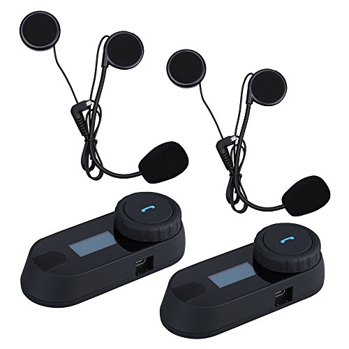 Uphig TCOM-SC Intercomunicador de Casco de Motocicleta Bluetooth Pantalla LCD Headset（Radio de FM / Música Del Teléfono / GPS / Alcance 800M）(2 piezas)