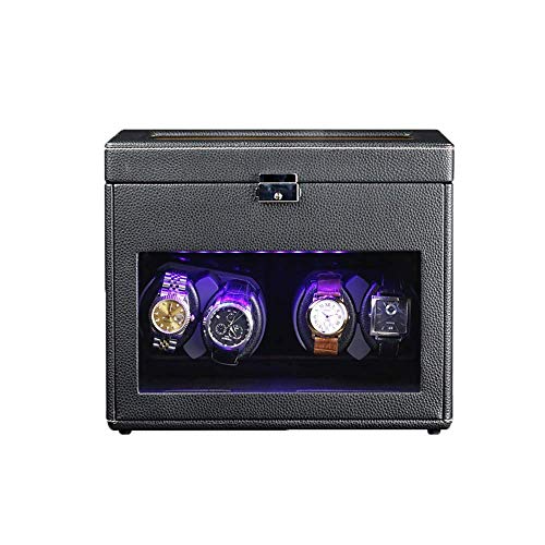 WXDP Enrollador de Reloj automático,Caja de Reloj, Puede acomodar 4 Relojes, Caja de de Cuerda automática importada, Almohada de Suave y elástica, Motor Importado, diseño antimagnético, 29.5 * 19