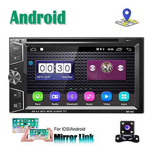 Android 2 DIN Radio Coche Reproductor de CD DVD Navegación GPS estéreo Camecho 6.2 Pulgadas Pantalla táctil Bluetooth FM Receptor Teléfono Espejo Doble USB Link + cámara de Marcha atrás