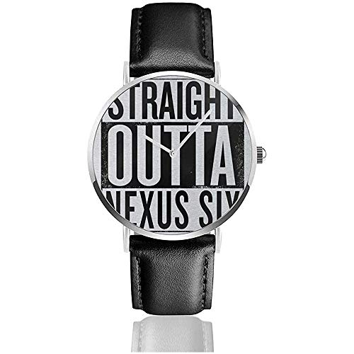Blade Runner Straight Outta Nexus Six Watches Reloj de Cuero de Cuarzo con Correa de Cuero Negra para Regalo de colección