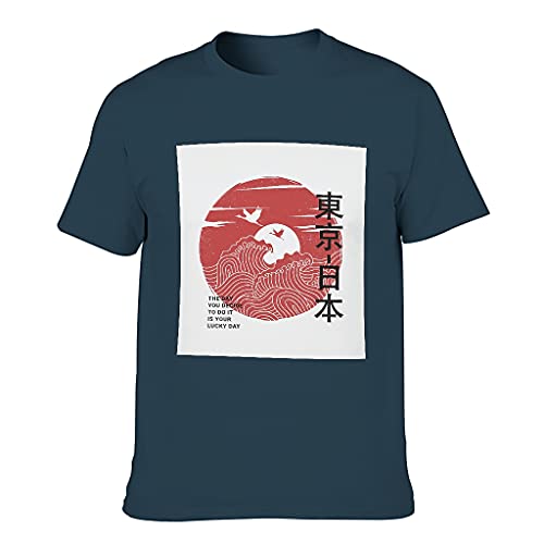 Camiseta de algodón para hombre con grúa japonesa de la suerte – Vintage Classic nuevas ideas de diseño azul marino L