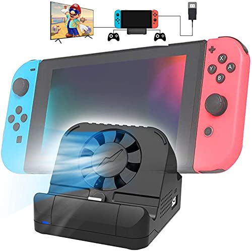 Gamedealer - Estación de carga multifunción para Nintendo Switch con ventilador y función de interruptor N, 3 puertos USB, conector HDMI, color negro