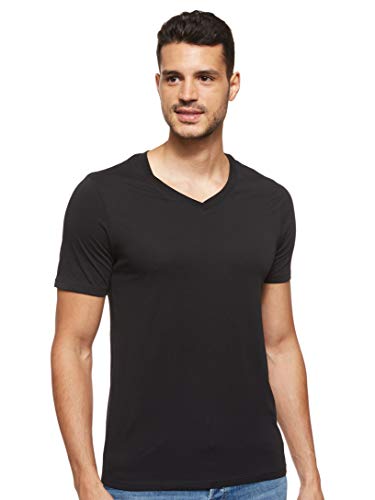 Jack & Jones Jjeplain tee SS V-Neck Noos Camiseta, Negro (Black Detail: Slim Fit), Medium para Hombre