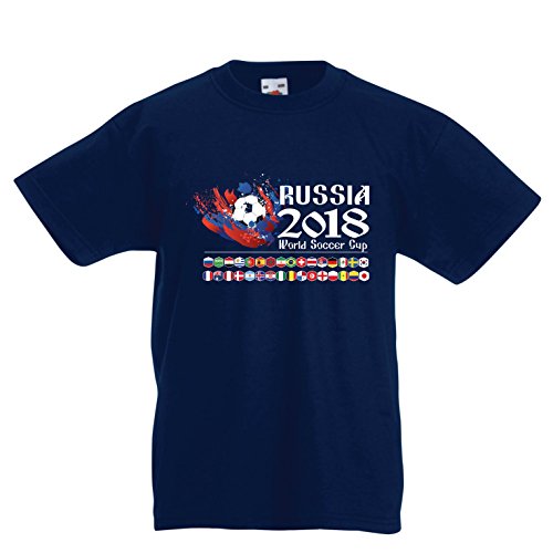 lepni.me Camiseta para Niño/Niña Copa Mundial de Rusia 2018, Las 32 Banderas Nacionales del Equipo de fútbol (9-11 Years Azul Oscuro Multicolor)