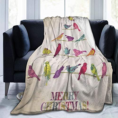 Manta de microfibra ultra suave,Pájaros retro vintage en el árbol de Navidad Enhorabuena en la etiqueta del amor del año de la flor,Decoración para el hogar,cálida manta para sofá cama,50"X40"
