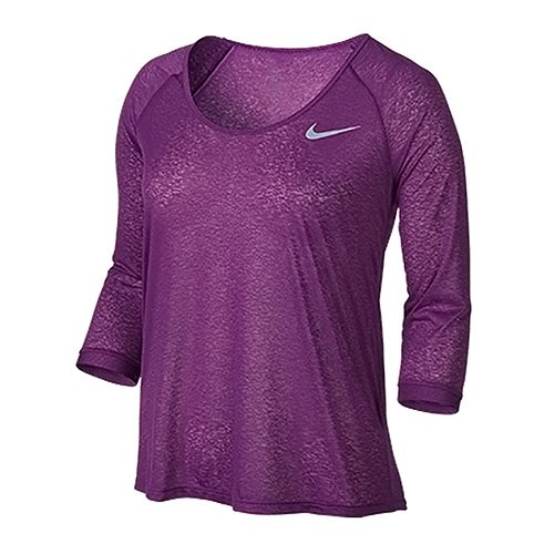 NIKE Camiseta de Running Dri-Fit Cool Breeze 3/4, Todo el año, Mujer, Color Cosmic Violett/Reflektives Silber, tamaño M