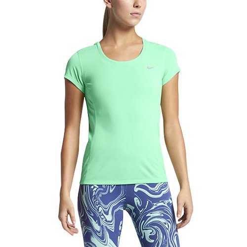 Nike Dri Fit Contour Short Sleeve - Camiseta de manga corta para mujer, Verde (Green Glow), L