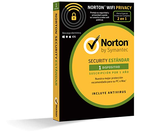 Norton Security Estándar y Wifi Privacy 2018 | 1 dispositivo | 1 año | PC/Mac/iOS/Android | Descarga