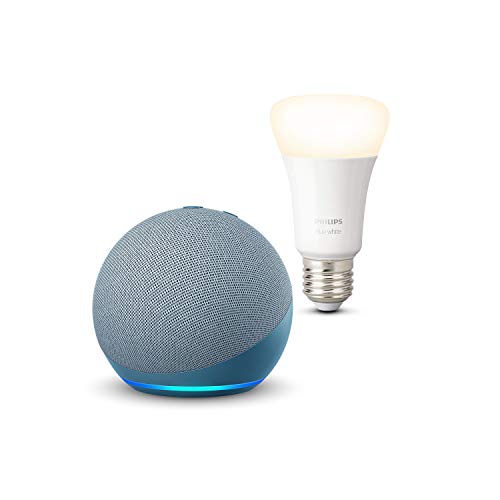 Nuevo Echo Dot (4.ª generación), Azul grisáceo + Philips Hue Bombilla Inteligente (E27), compatible con Alexa
