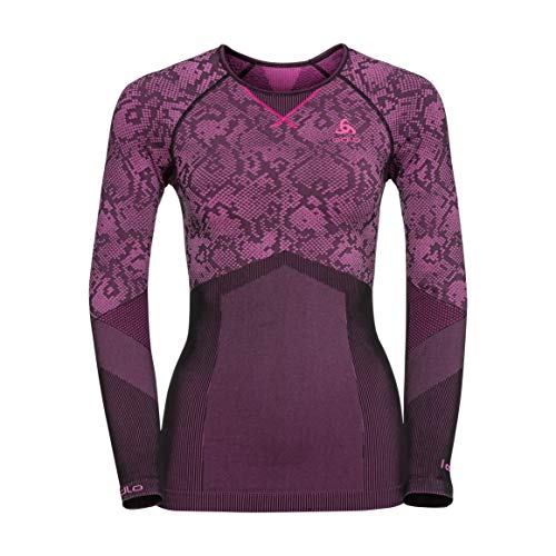 Odlo Blackcomb Evolution Warm Shirt L/s Cn Camiseta de Tirantes, Multicolor (Black/Pink Glow 60096), 32 (Talla del Fabricante: X-Large) para Mujer