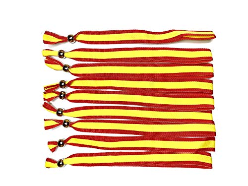 Pack 10 Pulseras Cinta Bandera España - Pulsera de Tela para Hombre y Mujer - Tamaño Ajustable Mediante Pasador - Fácil de Poner o Quitar - Colores España