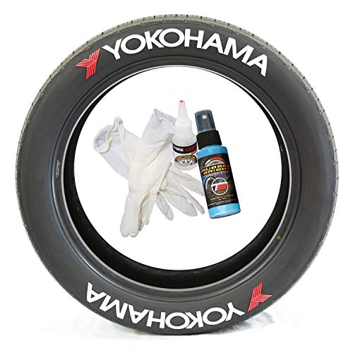 Pegatinas para neumáticos Yokohama con logotipo, pegamento permanente en blanco con pegamento y limpiador de retoque de 2 oz