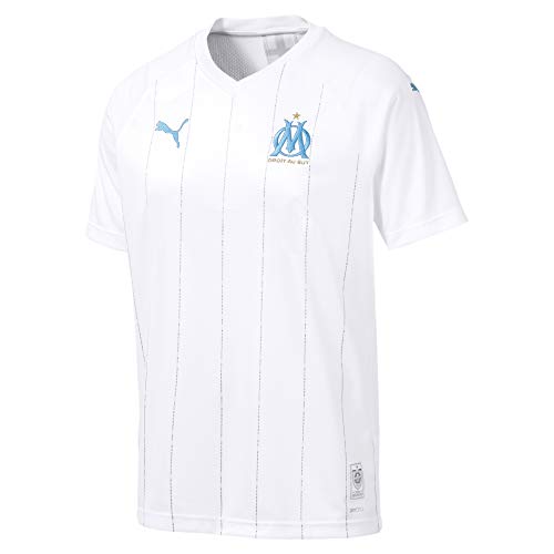 Puma Olympique Marsella Temporada 2020/21-HOME Shirt Replica SS with Sponsor Camiseta Primera Equipación, Unisex, White-Bleu Azur, XL