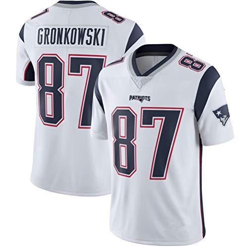 Rob Gronkowski # 87 de los Hombres de fútbol de los Jerseys, New England Patriots de Nueva Manga Corta Jersey Jugador de Rugby (Color : White, Size : M)