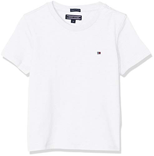 Tommy Hilfiger T Camiseta Básica de Manga Corta, Blanco (Bright White), 128 (Talla del Fabricante: 8-9) para Niños