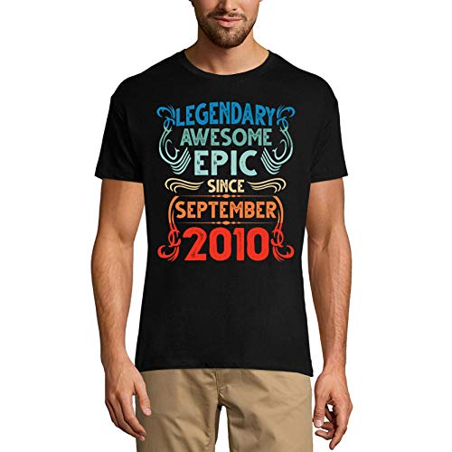 Ultrabasic Camiseta para hombre legendaria impresionante épica desde septiembre de 2010 – divertida camiseta de regalo de cumpleaños número 11 - negro - 5X-Large