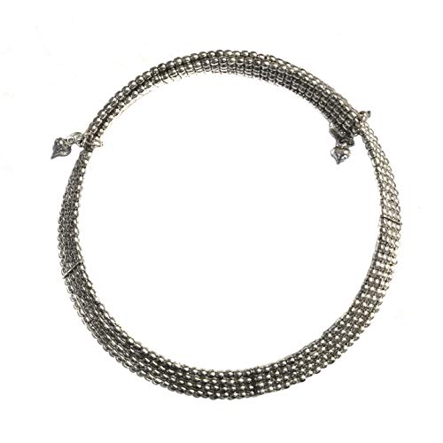 VESTOPAZZO MI1509 – Collar gargantilla semirrígida con muelle con 3 líneas micro esferas en 4 niveles, chapado en plata