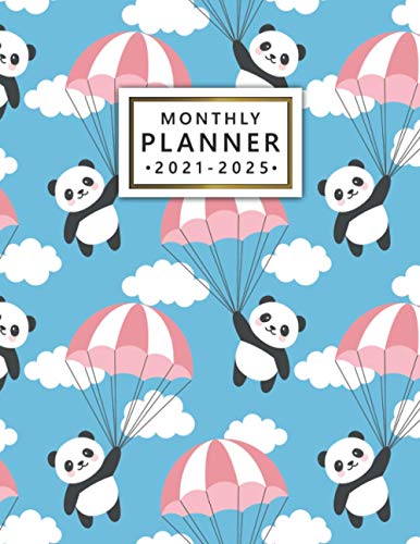 2021-2025 Monthly Planner: Funky Organizer with Vision Boards, To Do Lists, Notes, Holidays | Five Year Calendar, Agenda, Diary | Adorable Flying Baby Panda