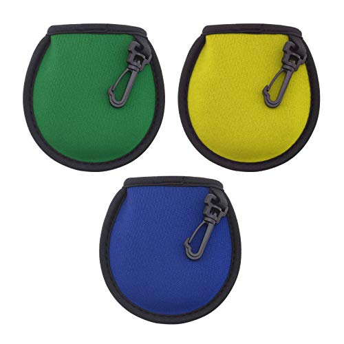 3 bolsas de bolsillo para limpiador de pelotas de golf con clip de suspensión, amarillo, azul y verde