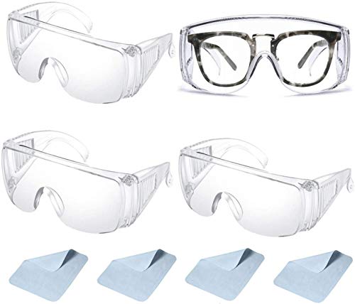 4 Par Gafas de seguridad Gafas Protectoras transparentes antivaho, Prueba de Polvo, a prueba de viento y rayones,para Laboratorio, Agricultura, Industria, trabajo y el deporte 4 de limpieza de lentes